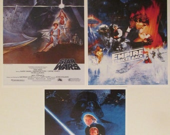 Star Wars Movie Art Reproduction Movie Poster Prints - Three 8.5x11 Poster Prints - A New Hope, Empire Strikes Back, Return of the Jedi