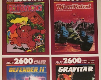 Atari 2600 Video Game Box Art Reproduction Four 8.5x11 Poster Prints - Donkey Kong, Moon Patrol, Defender 2, Gravitar - Game Poster Decor