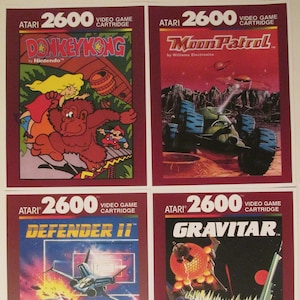 Atari 2600 Video Game Box Art Reproduction Four 8.5x11 Poster Prints - Donkey Kong, Moon Patrol, Defender 2, Gravitar - Game Poster Decor