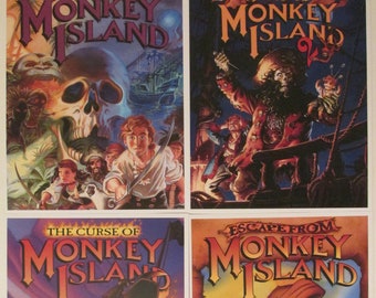 Computer Video Game Box Art Reproduction Four 8.5x11 Poster Prints - Monkey Island Video Game Series - LucasArts Games