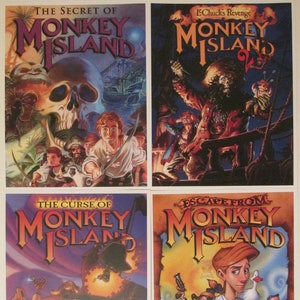 Computer Video Game Box Art Reproduction Four 8.5x11 Poster Prints - Monkey Island Video Game Series - LucasArts Games