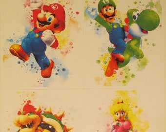 Nintendo Mario, Luigi & Yoshi, Princess Peach, Bowser Four Character 8.5x11 Poster Prints Wall Decor - NES, SNES Video Game Art