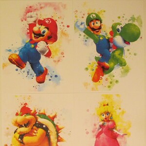 Nintendo Mario, Luigi & Yoshi, Princess Peach, Bowser Four Character 8.5x11 Poster Prints Wall Decor - NES, SNES Video Game Art