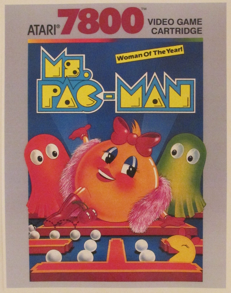 Atari 7800 Video Game Box Art Reproduction Four 8.5x11 Poster Prints - Ms. Pac-Man, Galaga, Ninja Golf, Xevious - Vintage Game Poster Decor. Atari vintage video game cover art from the Atari 2600 retro game console.