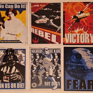 Star Wars Galaxy Propaganda Posters Art Prints - Six 8.5x11 Poster Prints - Leia, Darth Vader, X-Wing, Death Star, Stormtroopers