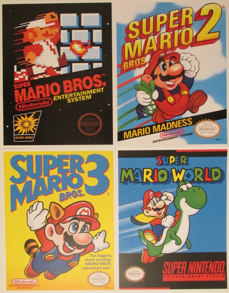 Nintendo Super Mario Bros NES/SNES Retro Video Game Box Art Etsy