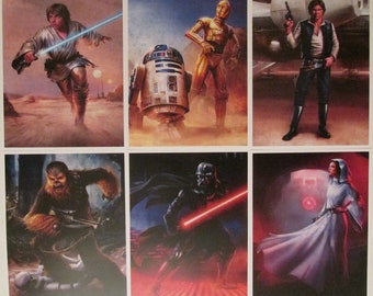 Star Wars Character Portrait Posters Reproduction Art Prints - Six 8.5x11 Poster Prints - Luke Skywalker, Han Solo, Darth Vader, Droids