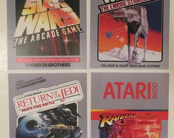Atari 2600 Star Wars and Raiders of the Lost Ark Video Game Box Art Reproduction Four 8.5x11 Poster Prints - Vintage Game Poster Decor