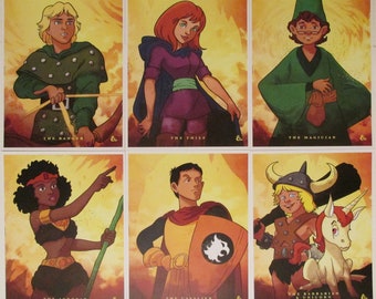 Dungeons and Dragons Cartoon Characters Fantasy Adventure Art Poster Reproduction Prints Six D&D Role Playing Game 8.5x11 Saturday Cartoon