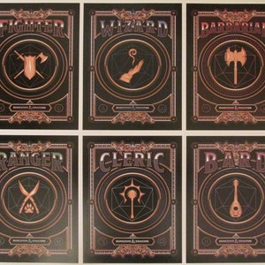 Dungeons and Dragons Character Class Art Posters Six D&D Fantasy Role Playing Adventure Game Reproduction Prints 8.5x11