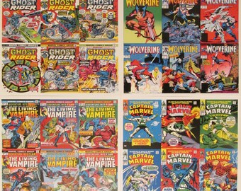 Ghost Rider, Wolverine, Morbius, Captain Marvel - Marvel Comics Superhero Cover Art Reproduction Four 8.5x11 Poster Prints