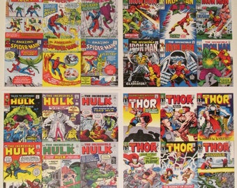 Spider-Man, Iron Man, Hulk, Thor - Marvel Comics Superhero Cover Art Reproduction Four 8.5x11 Poster Prints