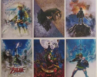 Nintendo Legend of Zelda Video Game Box Art Reproduction Six 8.5x11 Poster Prints - Breath of the Wild, Majora's Mask, Twilight Princess