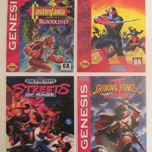 Sega Genesis Video Game Box Art Reproduction Four 8.5x11 Poster Prints - Castlevania, Shinobi III, Streets of Rage 2, Shining Force II