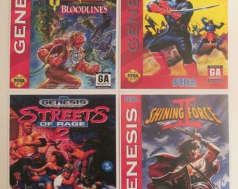 Sega Genesis Video Game Box Art Reproduction Four 8.5x11 Poster Prints - Castlevania, Shinobi III, Streets of Rage 2, Shining Force II