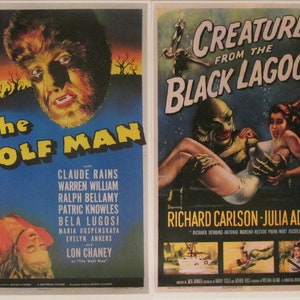 Wolf Man and Creature From the Black Lagoon Art Reproduction 11x17 Set of 2 Poster Prints