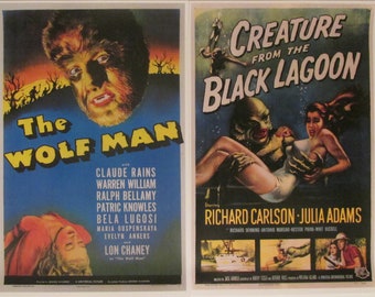 Wolf Man and Creature From the Black Lagoon Art Reproduction 11x17 Set of 2 Poster Prints