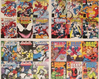 Spider-Man: Maximum Carnage, Venom, Punisher, Dead-Pool - Marvel Comics Superhero Cover Art Reproduction Four 8.5x11 Poster Prints