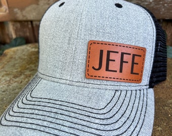 Jefe hat |  Jefe gift | Custom hat | Leather patch |  Jefe baseball hat | Jefe trucker hat | Jefe personalized gift | Jefe cap