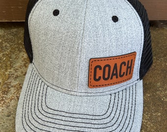 Coach hat |  Coach gift | Custom Leather patch  | Coach trucker hat | Coach cap | Coach gift | Teacher gift |