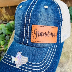Grandma hat |  Custom hat | Leather patch | Grandma baseball hat | Cap | Grandma nickname | Grandma personalized | Grandma Trendy