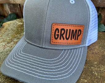 Grump hat |  Grump gift | Custom hat | Leather patch |  Grump baseball hat | Grump trucker hat | Grump personalized gift | Grump cap
