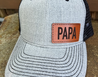 Papa hat |  Papa gift | Custom Leather patch |  Papa baseball hat | Papa trucker hat | Papa cap | Papa |   Grandpa gift | Papa bear