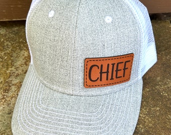 Chief hat |  Chief gift | Custom Leather patch  | Chief trucker hat | Chief cap | Chief gift | Chief