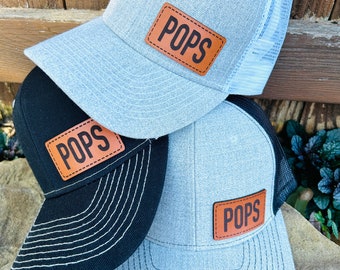 Pops hat |  Pops gift | Custom hat | Leather patch |  Pops baseball hat | Pops trucker hat | Pops personalized gift | Pops cap