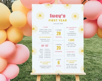 Little Sunshine Milestone Sign, You are my Sunshine, 1st Birthday Milestone Board, 1st Birthday Girl, Sun Birthday, Milestone 1st Birthday