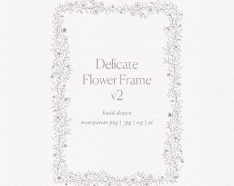 Floral Pencil Sketch Frame Clipart: 5x7 Wedding Invitation (PNG, SVG, AI)