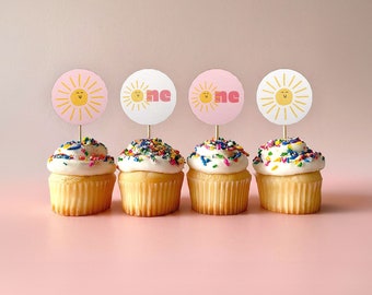 Little Sunshine 1st Birthday Cupcake Toppers (Printable Editable)