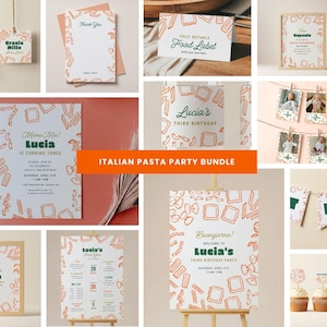 Pasta Party Geburtstags-Bundle: Bearbeitbares Nudel-Thema (Instant Download)