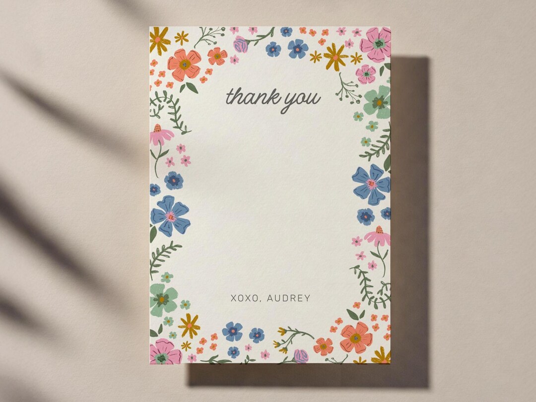 Wildflower Birthday Thank You Card: Editable Floral Party Stationery ...