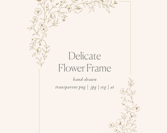 Floral hand-drawn 5 x 7 Frame clipart, fine art wedding, vector clipart, botanical pencil sketch