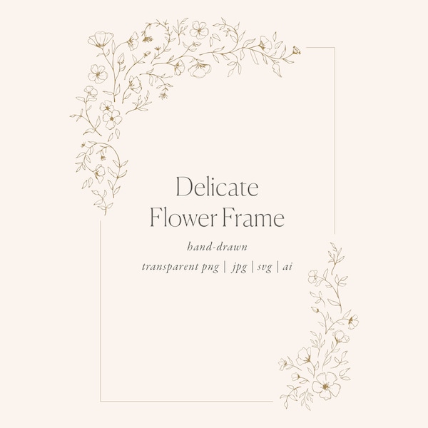 Floral handgetekende 5 x 7 Frame clipart, fine art bruiloft, vector clipart, botanische potloodschets