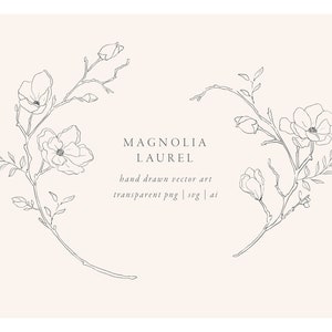 Magnolia Line Art Laurel Botanical Pencil sketch hand drawn wedding vector