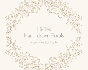 Floral Oval Frame Clipart: Hand-Drawn Botanical Design (PNG, SVG, JPG)