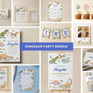 Dinosaur Birthday Party Bundle, Editable Dino Theme Decorations, First Birthday, T-Rex Party Kit, Instant Download
