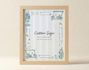 Hole in One Birthday Party Custom Sign, 8x10” Vertical & 10x8” Horizontal Editable Golf Theme Decor, Green Blue Preppy Boy Printable
