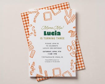 Italian Pasta Birthday Invitation: Noodle Party, Kids (Digital Download)