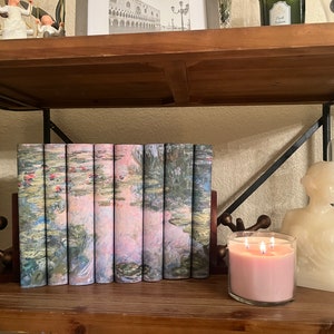Decorative Book Stacks - Fine Art Printable Dust Jackets, Vintage Classic Book Covers Monet Water Lilies Bookshelf Decor Matte Finish