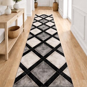 Tappeto patchwork in pelle bovina - Passata in pelle con pelo - Passata per corridoio