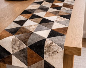 Handmade Leather Patchwork Table Runner, Geometric Design