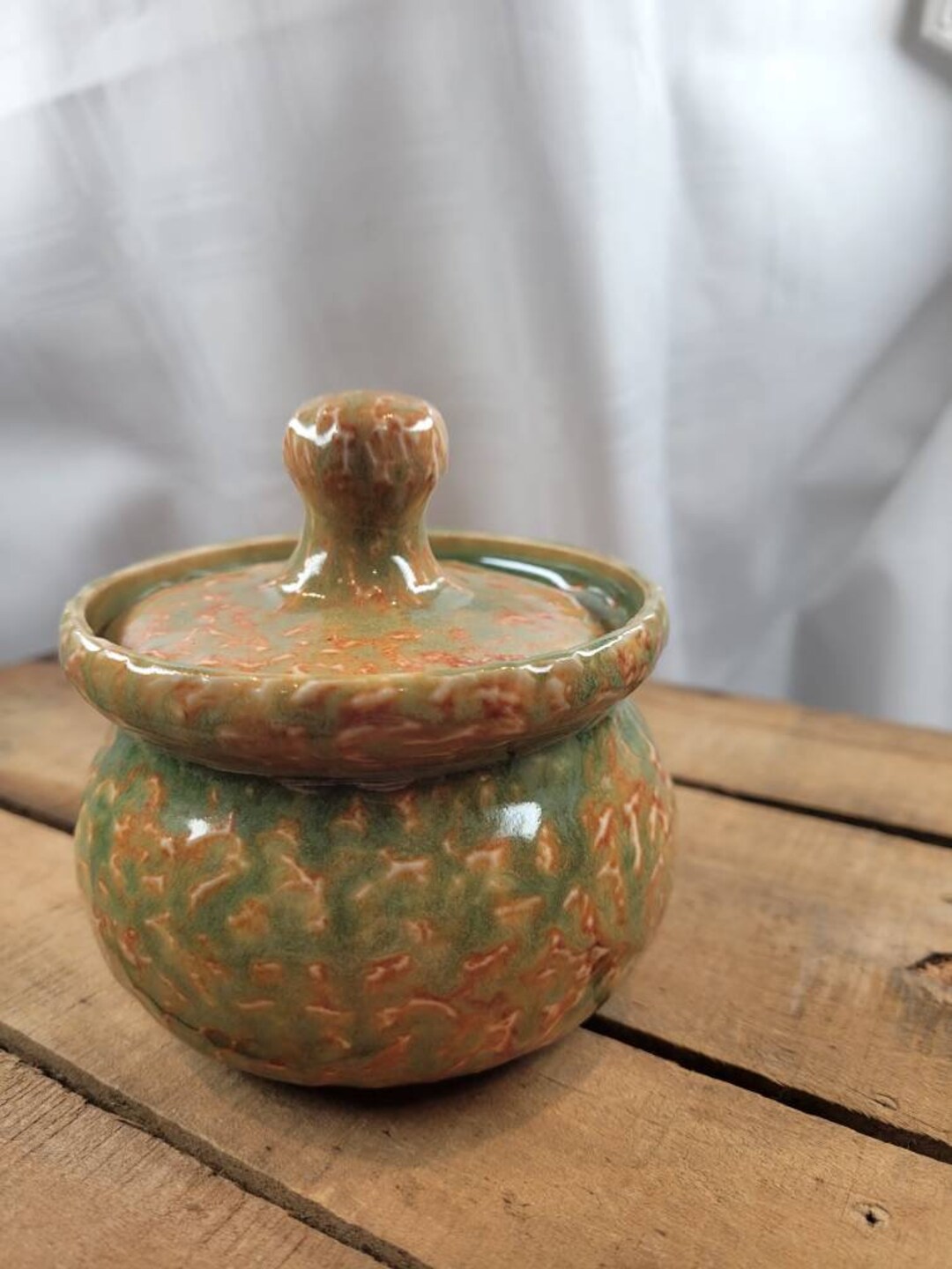 オレンジグリーンの質感の陶器の瓶 - Etsy 日本