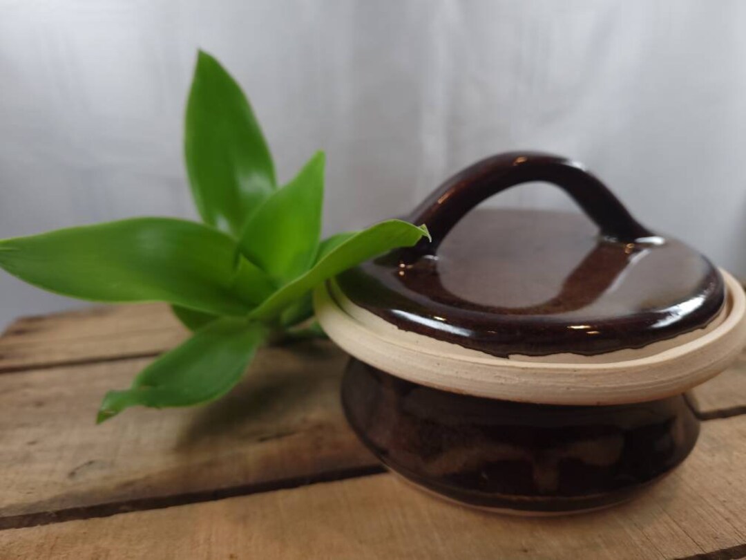 Hand Thrown Brown Pottery Jar With Lid Etsy