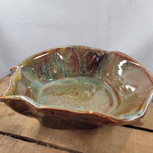 Homemade pottery green textured  wave bowl