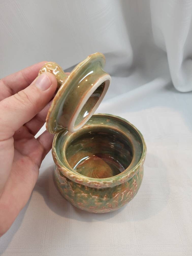 オレンジグリーンの質感の陶器の瓶 - Etsy 日本