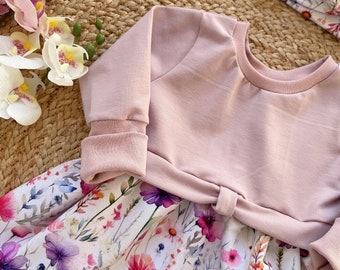 Babykleid Gurlysweater Mädchenkleid mit Haarband Babyset Kinderkleidung Taufkleid in rosa mit Blumen als Motiv