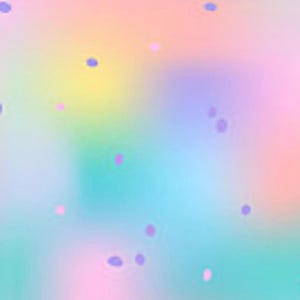 Könnte beinhalten: Ein weicher, verschwommener Hintergrund mit einem Farbverlauf aus Pastellfarben, darunter Rosa, Gelb, Blau und Lila. Kleine, verstreute, oval geformte Punkte in Lila- und Rosatönen sind über das Bild verteilt.